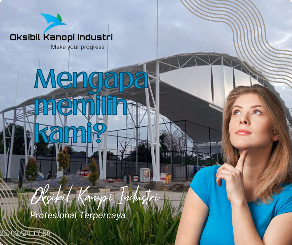 Tim Profesional Oksibil Kanopi Industri sedang memasang kanopi membran
