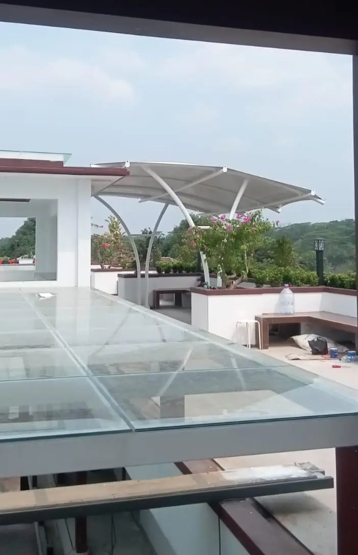 Kanopi membrane Heytex di rooftop Cipayung Jakarta Timur